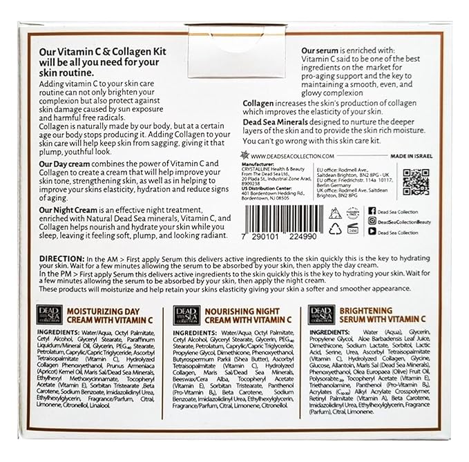 Dead Sea Collection Facial Kit - Day and Night Creams & Facial Serum with Vitamin C & Collagen - Anti-Aging and Anti-Wrinkle-Velvo Beauty