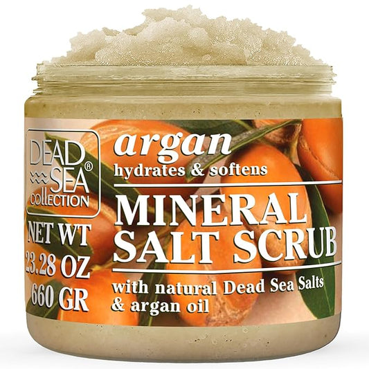 Dead Sea Collection Argan Salt Scrub – Exfoliating Body Scrub for Women – Moisturizing and Nourishing Skin – with Pure Oils and Dead Sea Minerals (23.28 Oz)-Velvo Beauty