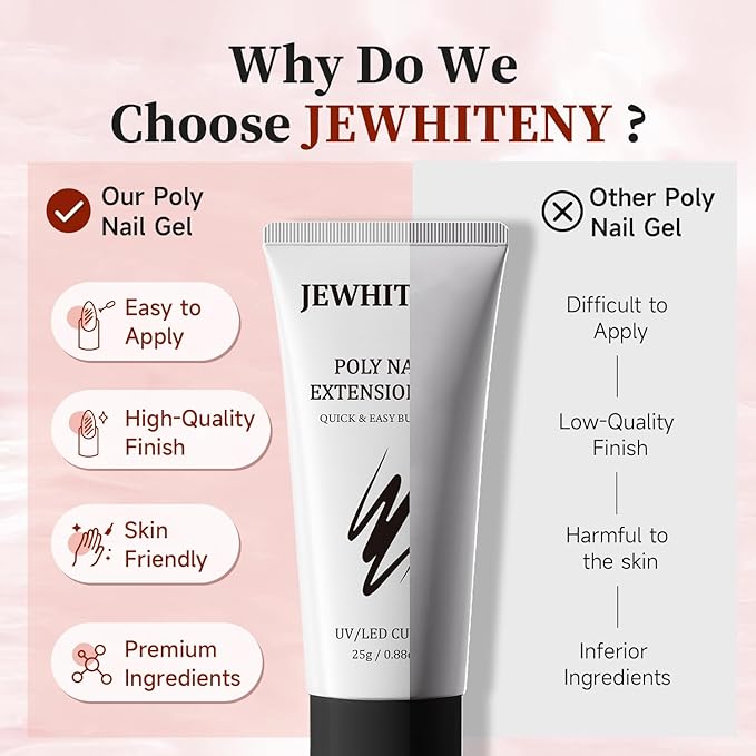 JEWHITENY Poly Extension Gel Nail Set Clear Pink Poly Nail Gel With Slip Solution Base Coat Top Coat French Manicure Need U V Lamp Curing for Finger Art and Home DIY-Velvo Beauty
