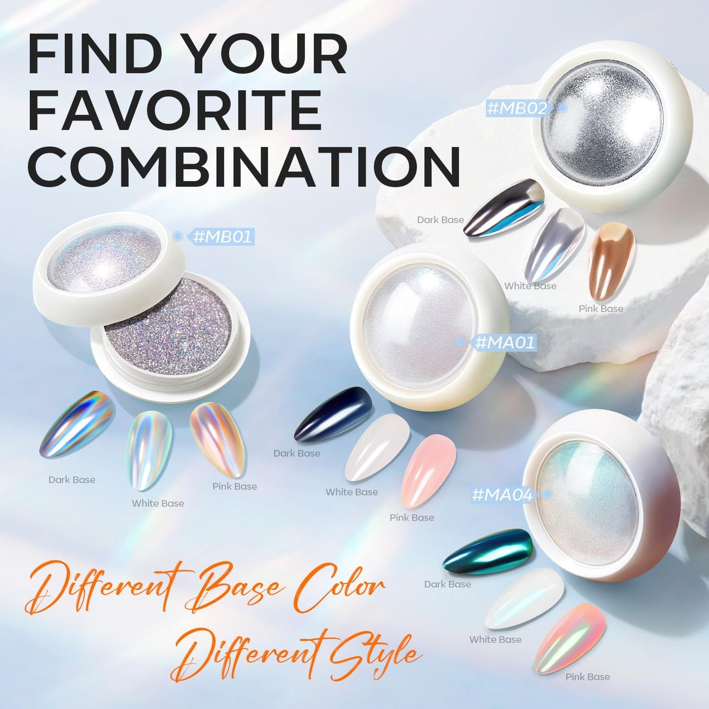 modelones Chrome Nail Powder 4 pcs, White Pearl Nail Chrome Powder, Iridescent Aurora Glitter Mermaid Silver Metallic Mirror Holographic Effect Pearlescent Pigment Dust Kit Resin Craft-Velvo Beauty