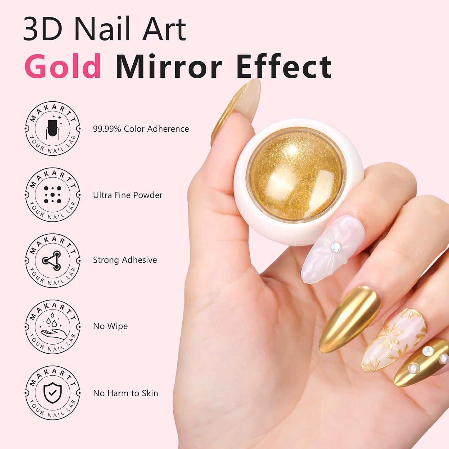 Makartt 3D Gel Nail Art with Gold Chrome Nail Powder Kit: Clear Molding Gel for Nail Art 15g Sculpting Glue Polish and Metallic Effect Mirror Powder Set for Nail Decoration Manicure Charms-Velvo Beauty