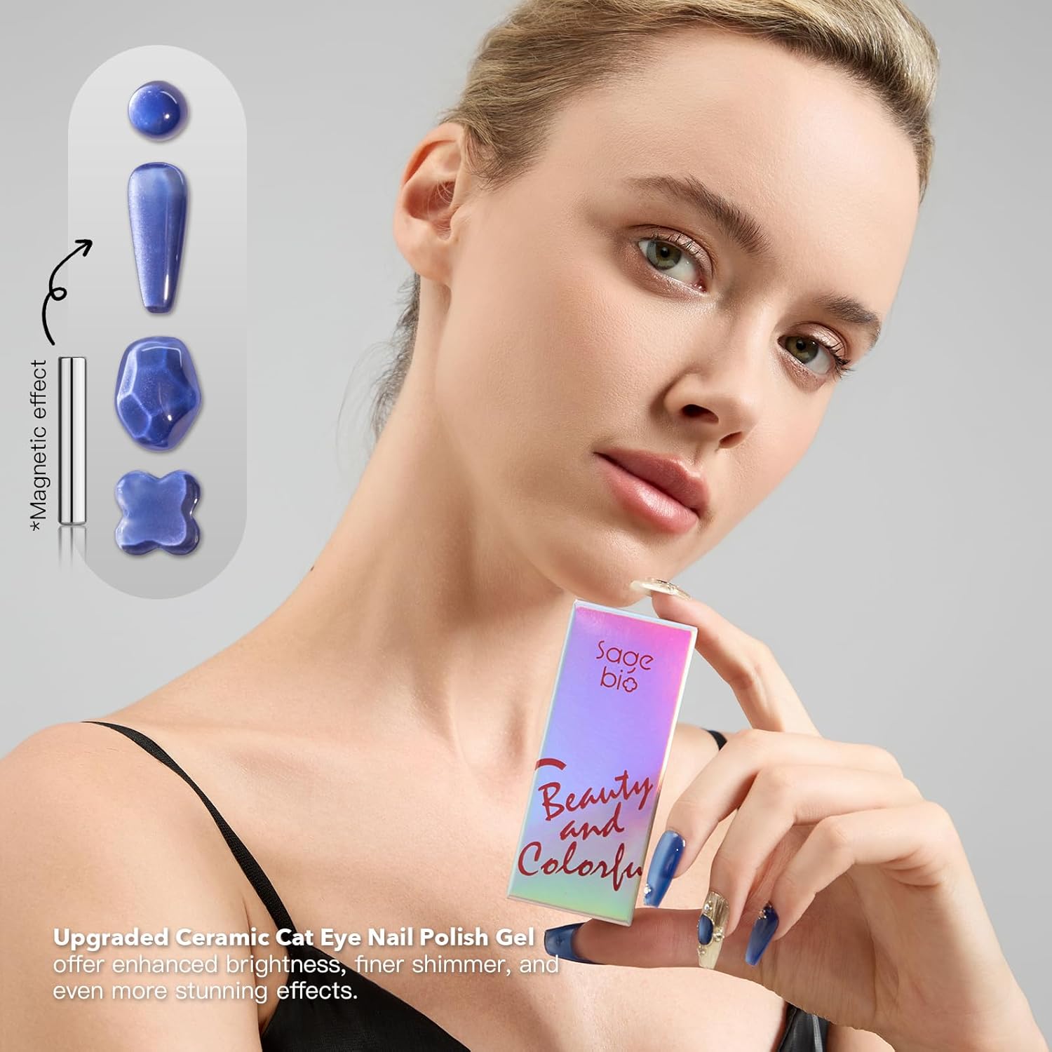 High-Density Cat Eye Gel Nail Polish with Magnet Stick, 15ml Dopamine Color Palette, Magnetic Effect Gel for DIY Manicure, Multiple Color Options - Cobalt Glimmer-Velvo Beauty