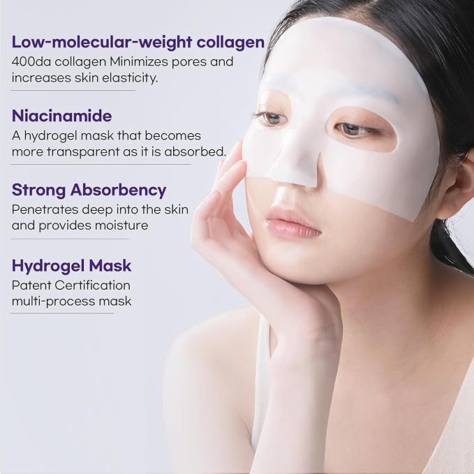 WELLDERMA Sapphire Collagen Face Mask Premium Impact Fitting Overnight Face Mask 8EA-Korean Face Sheet Mask for all skin types-Hydrating facial mask sheets-Patented Structure Hydrogel Type-Niacinamide-Velvo Beauty