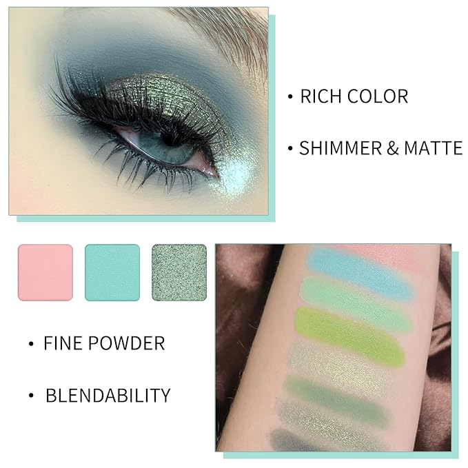 Erinde 9 Colors Eyeshadow Palette, Matte Shimmer Glitter Eye Shadow Palette Makeup, Highly Pigmented Long Lasting Waterproof, Natural Neutral Nude Eyeshadow Make Up Pallet, Blue Green-Velvo Beauty