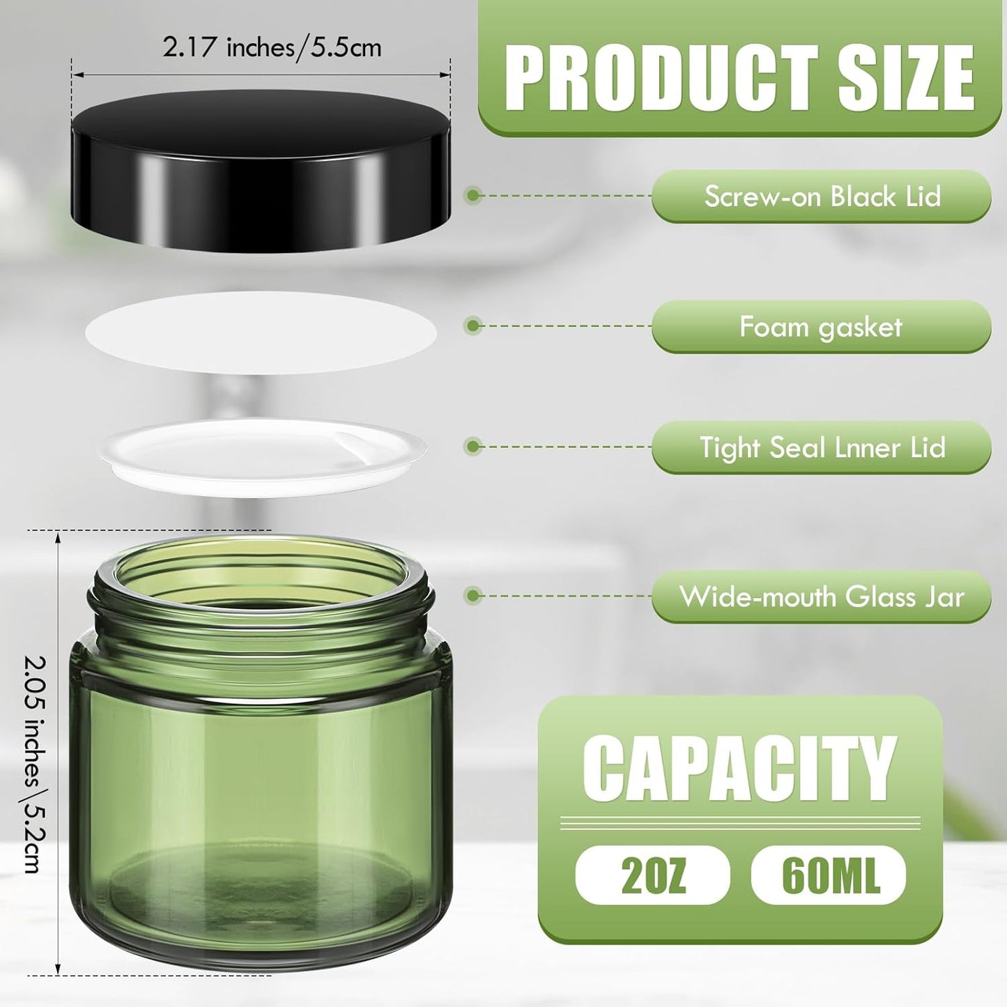 Domensi 48 Pcs 2 oz Glass Jars with Lids Travel Size Round Leakproof Empty Cosmetic Jars with Inner Liners Lid for Storing Makeup Lotions Face Cream Ointments Candle DIY Making (Olive Green)-Velvo Beauty