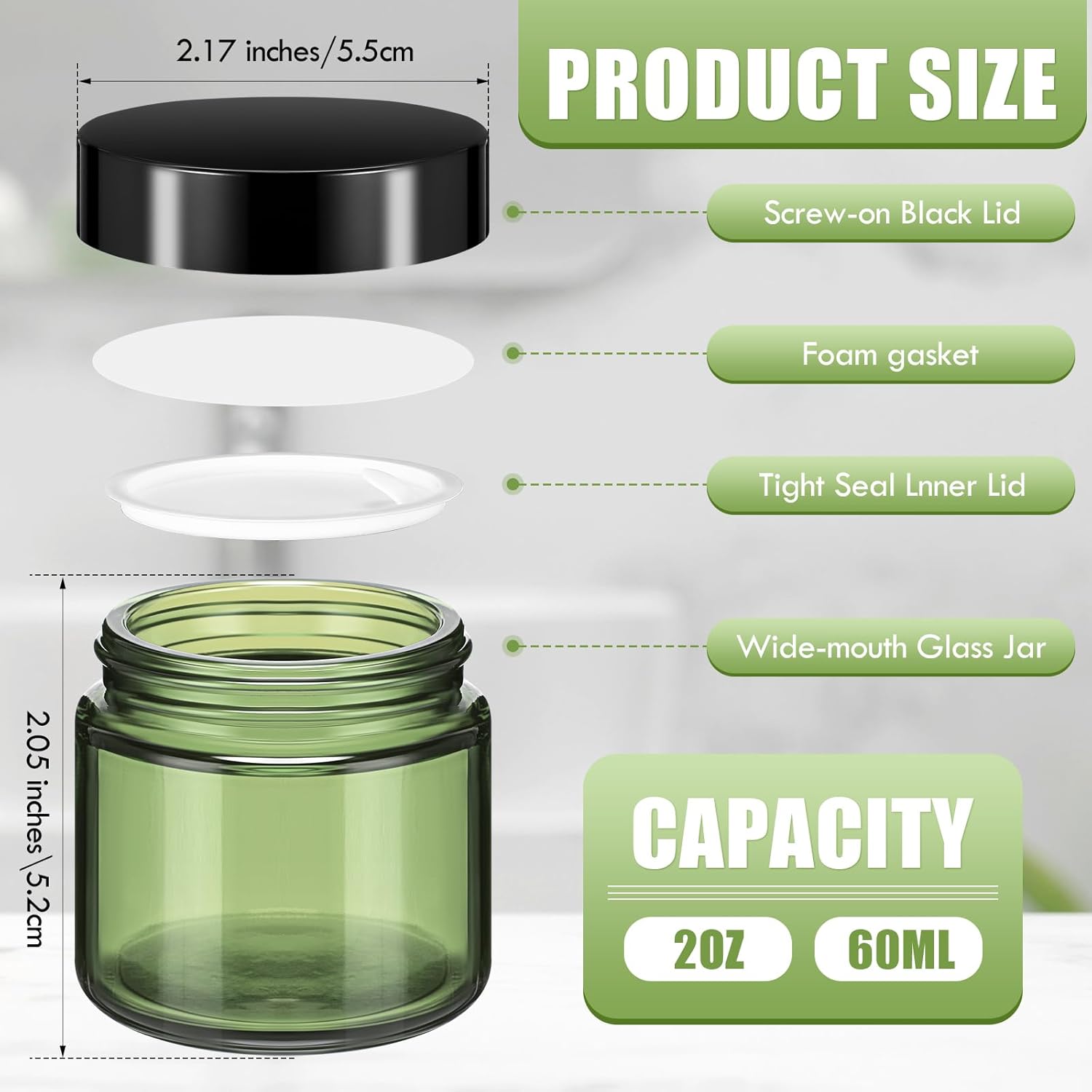 Domensi 48 Pcs 2 oz Glass Jars with Lids Travel Size Round Leakproof Empty Cosmetic Jars with Inner Liners Lid for Storing Makeup Lotions Face Cream Ointments Candle DIY Making (Olive Green)-Velvo Beauty