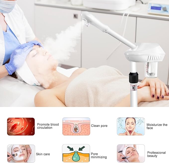 Professional Facial Steamer, Stand Ozone Face Steamer on Wheels, Adjustable Height and Angle,Estheticians Steamer More Steam,Hot Mist Facial Humidifier Atomizer for Spa Beauty, Home Use-Velvo Beauty