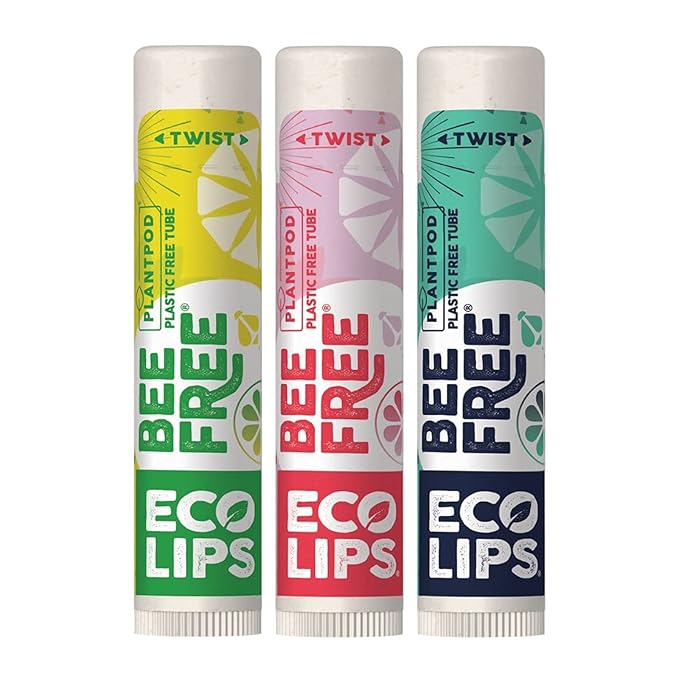 Eco Lips Bee Free Variety Pack Vegan Lip Balm | Candelilla Wax, Cocoa Butter & Coconut Oil Lip Care. Soothe & Moisturize Dry, Chapped Lips - 100% Plastic-Free Plant Pod Packaging - Made in USA-Velvo Beauty