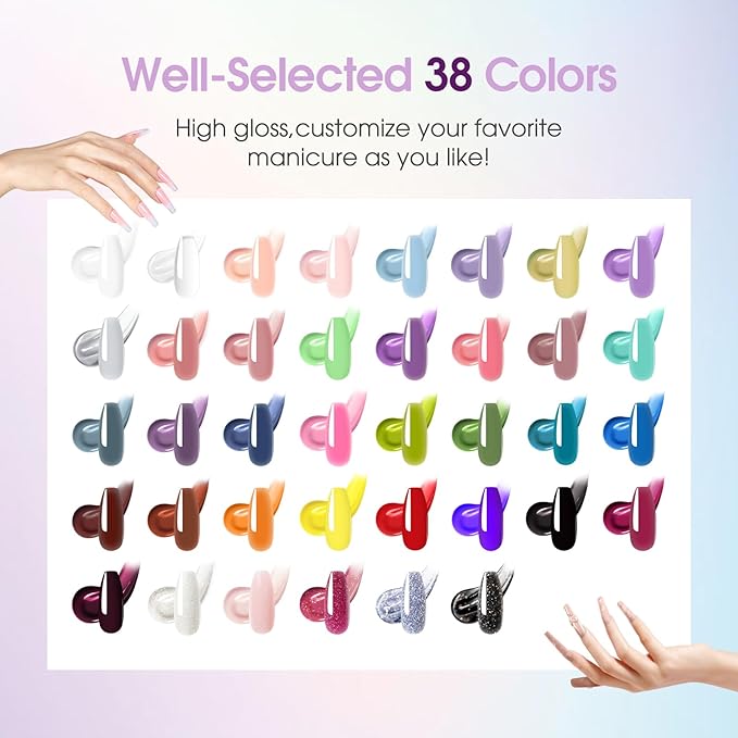 ROSALIND 38PCS Poly Nail Gel Kit with Mini Nail Lamp Neon Blue Poly Extension Gels Kit Hot Pink Nude Poly Nails Set-Velvo Beauty
