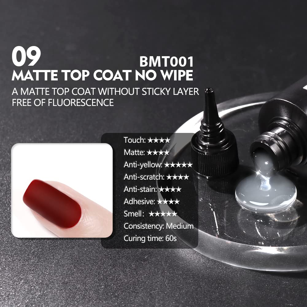 beautilux Gel Matte Top Coat, 100ml Large Capacity No Wipe Matte Top Coat, Soak Off Gel Polish Long-Lasting Prevent Scratches or Chipping, Home Nails DIY Salon 3.5 OZ-Velvo Beauty