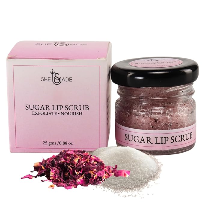 Sugar & Dried Rose Petals Lip Scrub with Vitamin E & Rose Essential Oil - 0.88 Oz/25 gm - Exfoliates-Velvo Beauty