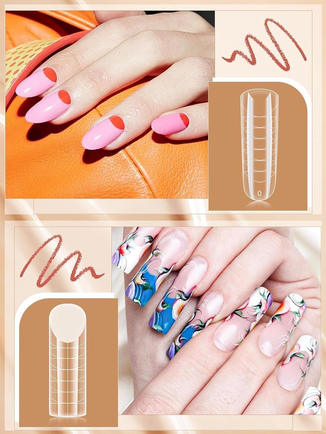 EBANKU 288PCS Poly Extension Gel Dual Nail Forms, Stiletto Coffin Acrylic Nail Forms for French Nails, 76PCS Duet System Dual Forms Sticker Silicone Pads, 6 Styles Scale for Manicure Extension-Velvo Beauty