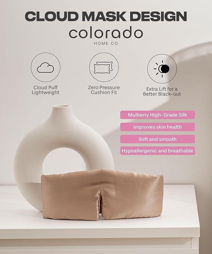 Colorado Home Co Cozy Silk Eye Mask - Blackout, Adjustable for Side Sleepers & Travel, Cloud Eye Covers, Mauve-Velvo Beauty