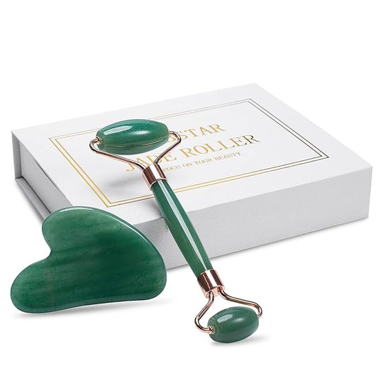 Jade Roller for Face, Facial Roller Massager Skin Care Tool, Gua Sha Facial Tools for Face, Neck, Eyes, Reduce Puffiness of The Skin (Green)-Velvo Beauty