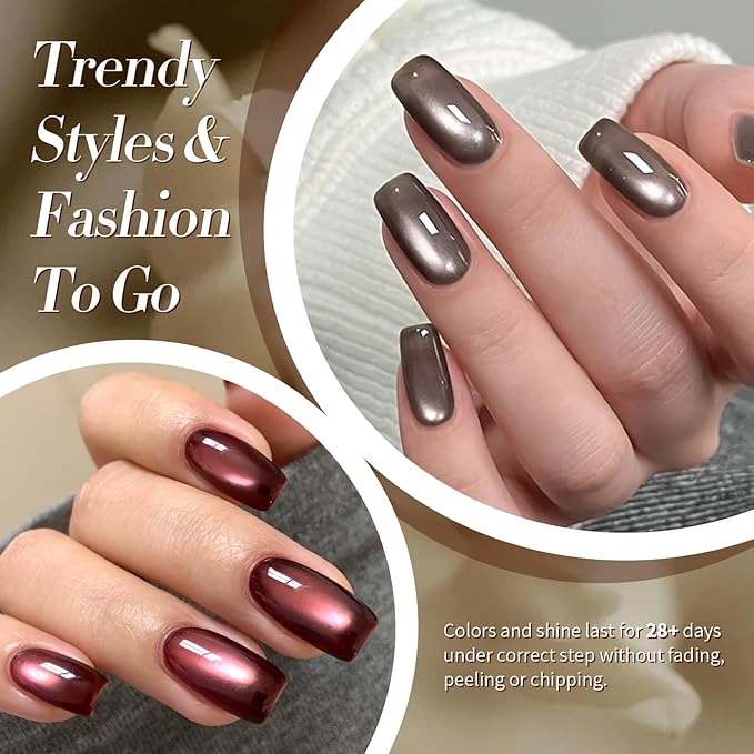 Born Pretty Cat Magnetic Eye Gel Nail Polish, 6 Colors Retro Magnetic Glitter Gel Polish Set Silver Pink Red Nail Polish Kit Soak Off LED Nail Art DIY Salon Gift-Velvo Beauty