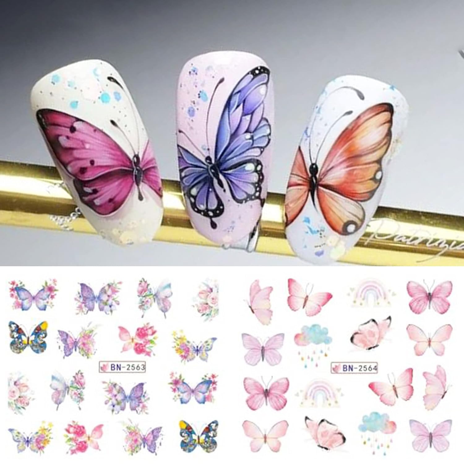Butterfly Nail Art Sticker Colorful Butterfly Water Transfer Nail Stickers Decal Summer Nail Art Supplies for Acrylic Nail DIY Decoration Manicure Tip 12 Sheets-Velvo Beauty