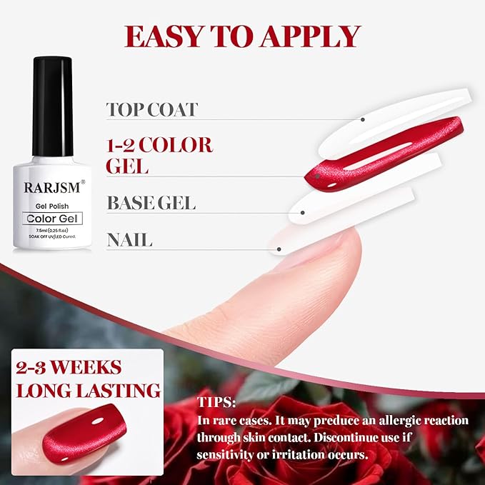 RARJSM Red Cat Eye Gel Nail Polish Set 6 Pcs Smoothie Ceramic Silver White Glitter Shimmer Burgundy Cherry Dark Wine Red Velvet Diamond Cateye Gel Polish with Magnetic Stick Soak off Curing Require-Velvo Beauty