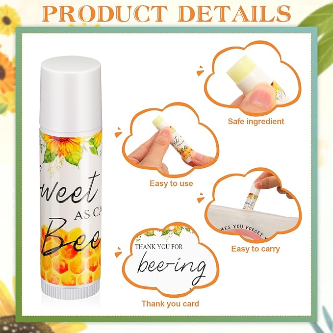Fumete 50 Set Bee Favors Baby Shower Thank You Gifts Lip Balms for Guests Boys Girls Gender Reveal Favors for Baby Shower Bee Party Prizes Souvenirs Bags Stuffer Classroom Prizes-Velvo Beauty