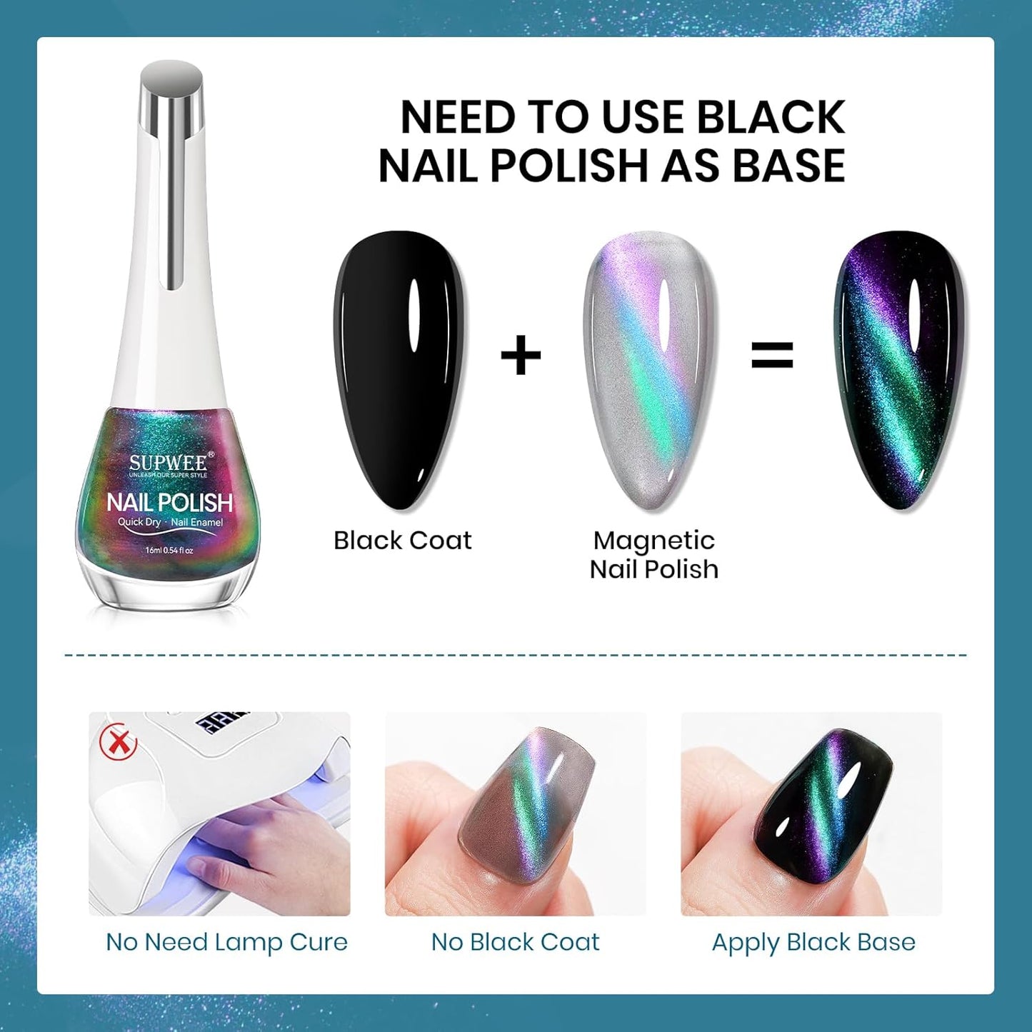 Cat Eye Nail Polish Non Gel with Magnet Quick Dry Cateye Magnetic Nail Polish for Fingernail Air Drying Fast Lacquer Manicure Gift For Women Girls 16ml, 0.54fl oz-Velvo Beauty