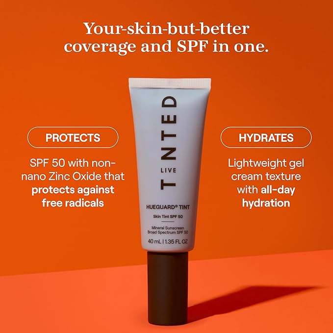 Live Tinted Hueguard Skin Tint SPF 50 - Tinted Mineral Sunscreen with Light-Medium Buildable Coverage With a Hydrating and Radiant Finish - Water and Sweat Resistant, 1.35 fl oz - Shade 01-Velvo Beauty