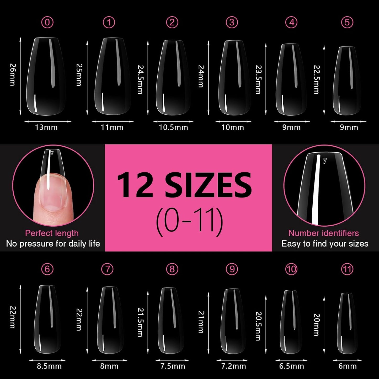 Medium Square Nail Tips 500PCS, Clear Acrylic Full Cover Gel Press on Nail Tips for DIY, 10 Sizes Pre-Shaped False Nails with Glossy Finish, Professional Manicure Kit & Easy Application-Velvo Beauty