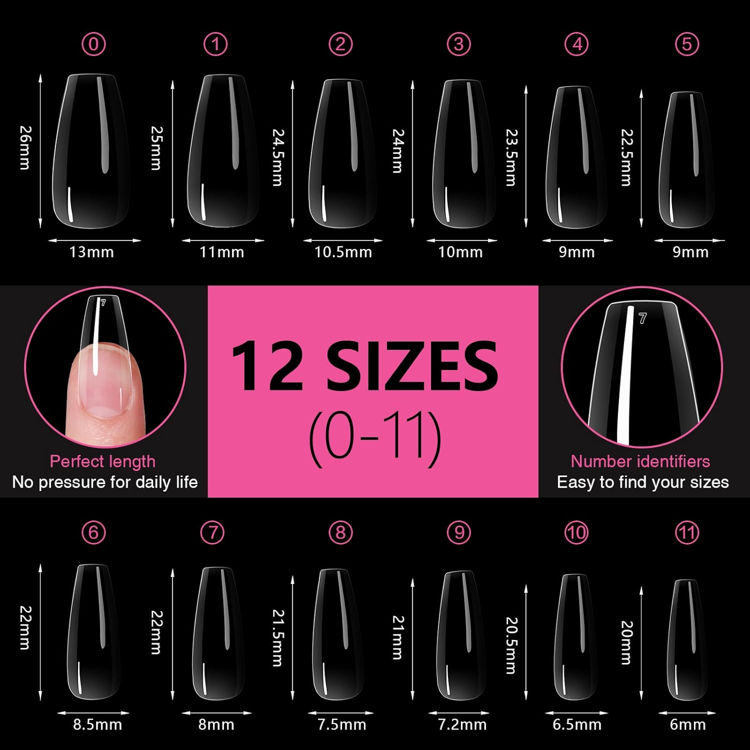 Medium Square Nail Tips 500PCS, Clear Acrylic Full Cover Gel Press on Nail Tips for DIY, 10 Sizes Pre-Shaped False Nails with Glossy Finish, Professional Manicure Kit & Easy Application-Velvo Beauty