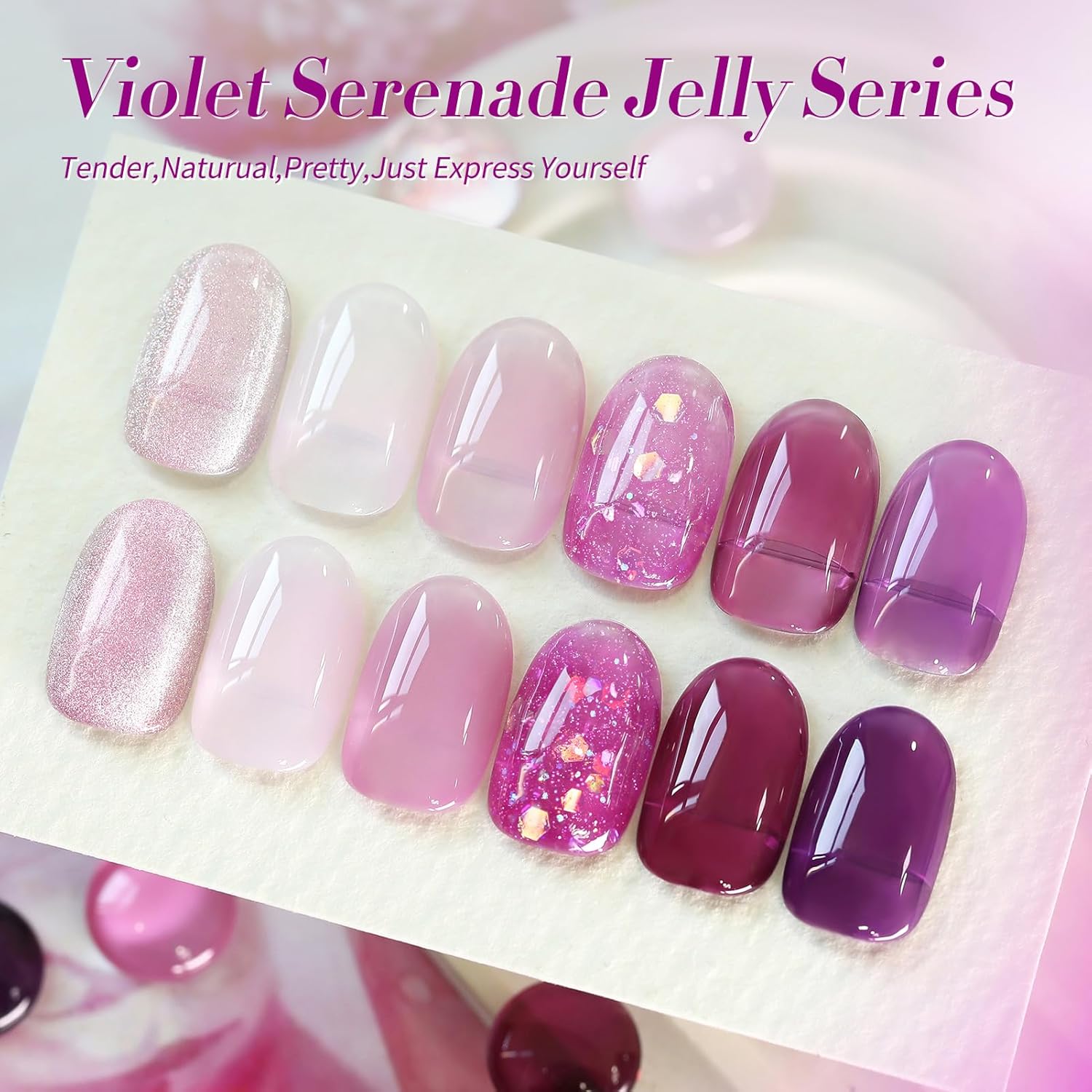 BORN PRETTY Jelly Purple Gel Nail Polish Transparent Sheer Pink Grape Purple Shimmer Glitter Jelly Gel Polsih Nail Art Manicure DIY at Home 6PCS-Velvo Beauty