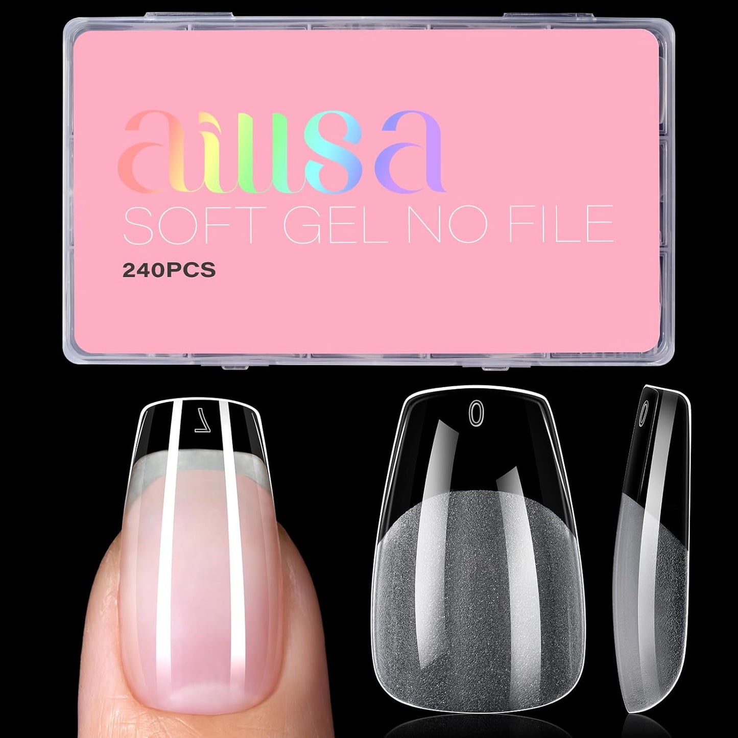 AILLSA Medium Coffin Nail Tips 240Pcs Soft Fake Nail Gel Tips Pre-Shaped Acrylic Nail Tips, Half Matte Full Cover Clear Tips False Press on for Extension Manicure Home DIY 15 Sizes Gelly Tips-Velvo Beauty