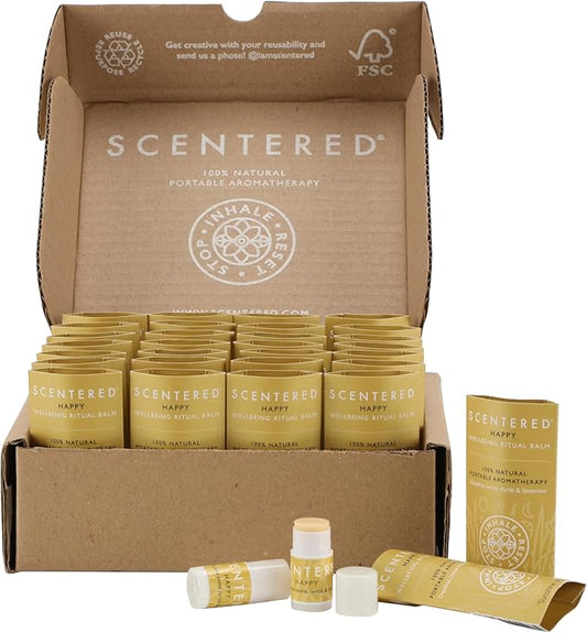 Scentered Party Favors for Wedding, Anniversary, Birthday - 30 x Mini Aromatherapy Inhaler Balm Sticks - Happy: Uplifting Essential Oils Blend - Adult Party Favors for Women & Men-Velvo Beauty