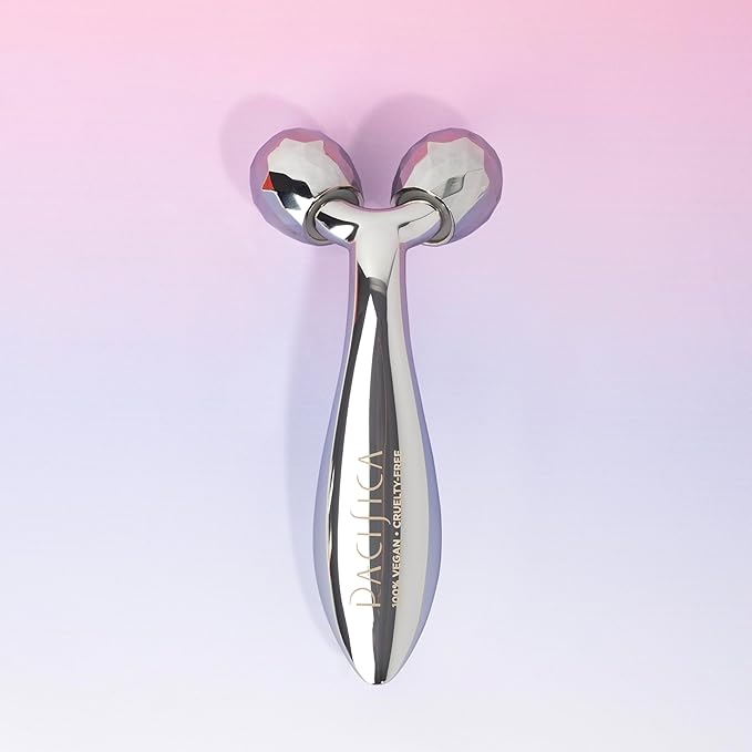 Pacifica Future Youth Stainless Steel Face Roller – Cooling Dual Gua Sha Facial Massager for Sculpting, Contouring & De-Puffing – Anti-Aging Skin Care Tool for Wrinkles & Fine Lines Lymphatic Drainage-Velvo Beauty