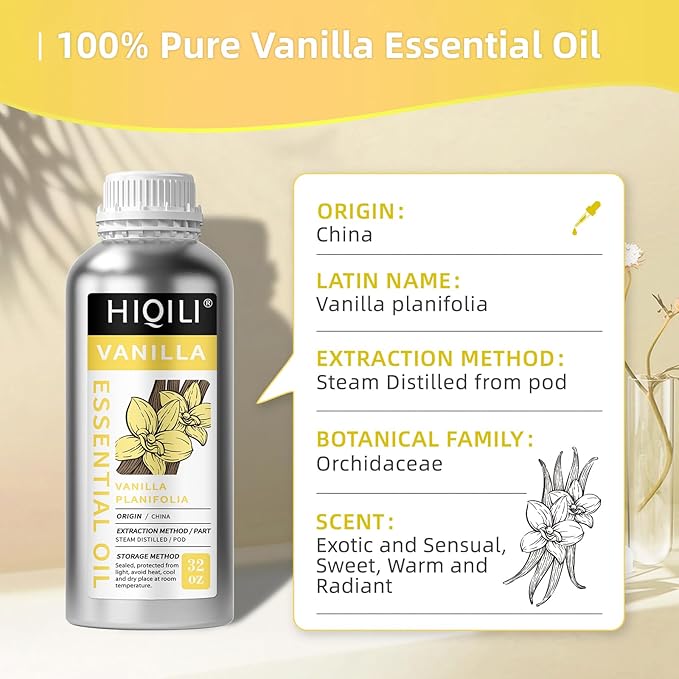 HIQILI 32 Ounces Vanilla Essential Oil, Strong Fragrance for Body Lotion, Candle Making, Soap, Aromatherapy-32 Fl Oz-Velvo Beauty