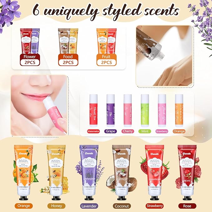 48 Set Thank You Gifts for Employee Hand Cream and Lip Balm Bulk Set with Organza Bag Thank You Card Hand Lotion Appreciation Gift Set for Women Men Coworkers Volunteer-Velvo Beauty