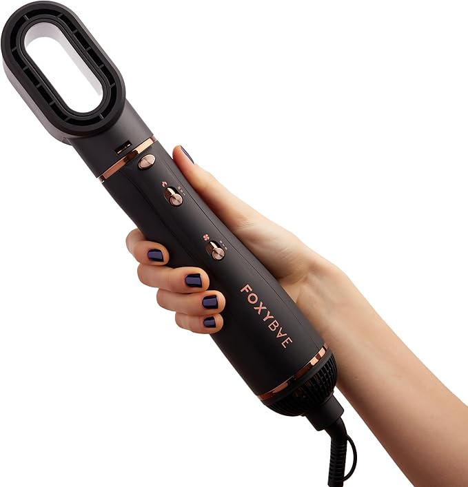 FoxyBae 3-in-1 Ceramic Interchangeable Hair Tools - Blowout Dryer - 3 Detachable Heads: 2.4" Blowout Brush, 1.5" Hot Round Brush & Drying Cylinder Hair Dryer Brush & Hair Styling Set [Black Rose-Gold]-Velvo Beauty