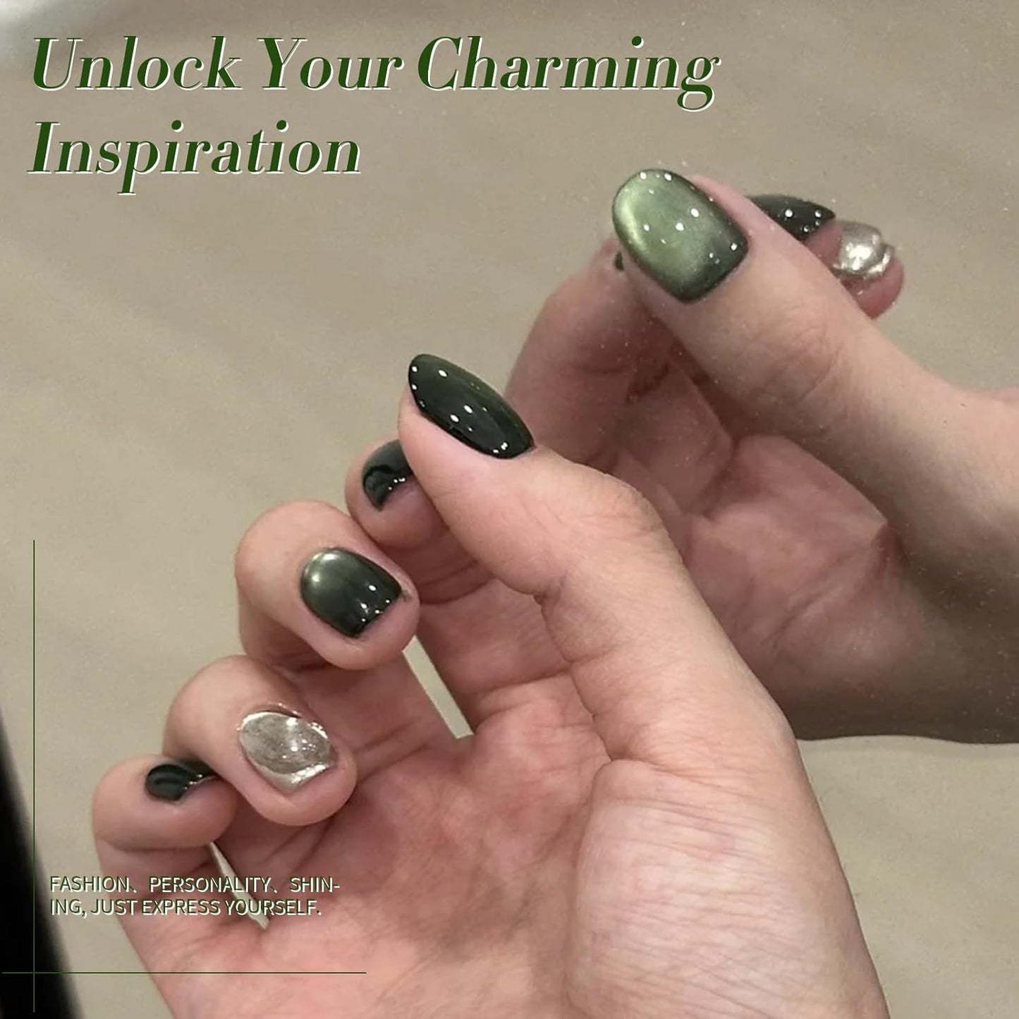 BORN PRETTY Cat Magnetic Eye Gel Nail Polish,Dark Emerald Jelly Glass Magnetic Gel Polish,Green Glitter Soak Off Nail Art Salon Manicure Home Gift 15ml-Velvo Beauty