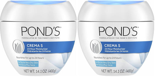Pond's Crema S Nourishing Face Moisturizer for Women, Skin Care Facial Moisturizer Cream for Dry to Very Dry Skin, Nourishes for up to 24 hours 14.1 oz (Pack of 2)-Velvo Beauty
