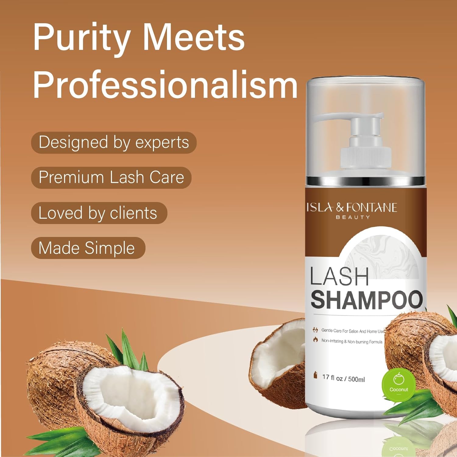 ISLA & FONTANE Lash Shampoo Bulk – Multi-Scent Series – 17 fl oz / 500ml | Gentle Eyelash Cleanser for Lash Extensions | Non-Irritating | Professional Lash Bath Foam For Salon And Home Use (Coconut)-Velvo Beauty