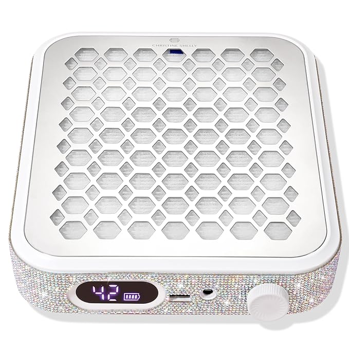 Nail Dust Collector, Rechargeable Dust Collector Nail Tech, Powerful Vacuum Fan Vent Dust Collector Extractor Dust Suction Machine for Acrylic Nails Polishing, Nail Salon&Home, White-Velvo Beauty