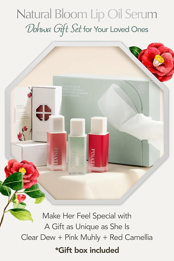 NATURAL LIP OIL - Dohwa Set, Gift Set, Powerful glow lip oil serum - Nourishing & Protecting lip care that naturally brings out own colors with camellia seed oil. 0.14 FL. Oz (Set of 3), Red-Velvo Beauty