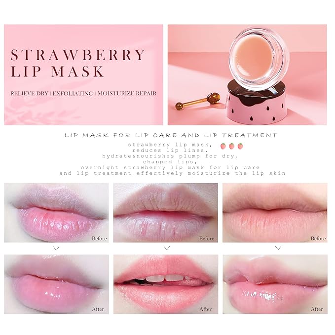 Strawberry Sleeping Lip Mask,Honey Balm Strawberry Lip Balm Honey Pot,Overnight Strawberry Lip Mask for Lip Care Product Moisturize Lip Skin,Plumping Lip and Hydrate Lips 1PC-Velvo Beauty