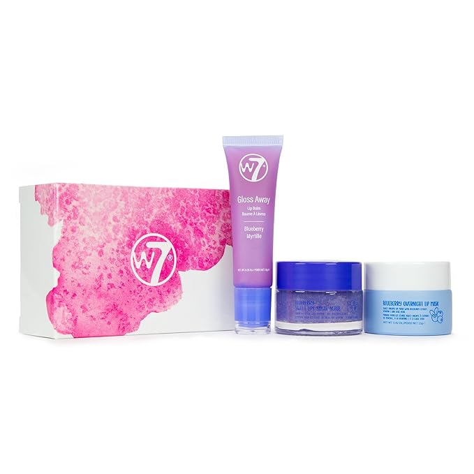 W7 Sweet Dreams Lip Care Trio - 3 Piece Set - Overnight Lip Mask, Lip Balm & Lip Scrub - Blueberry-Velvo Beauty