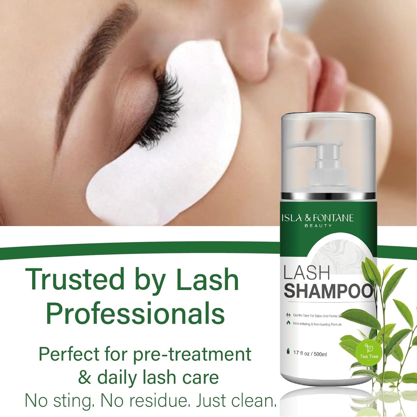 ISLA & FONTANE Lash Shampoo Bulk – Multi-Scent Series – 17 fl oz / 500ml | Gentle Eyelash Cleanser for Lash Extensions | Non-Irritating | Professional Lash Bath Foam For Salon And Home Use (Tea Tree)-Velvo Beauty