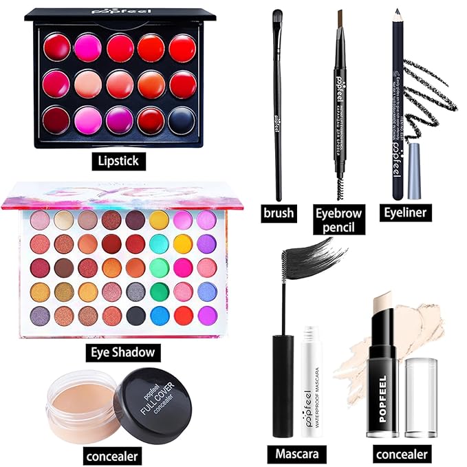Makeup Kit for Women Full Kit, All in One Makeup Gift Set, Make up Kits for Beginners and Professionals - Eyeshadow Palette, Lipstick, Mascara, Concealer, Brush, Eyeliner, Eyebrow pencil-Velvo Beauty