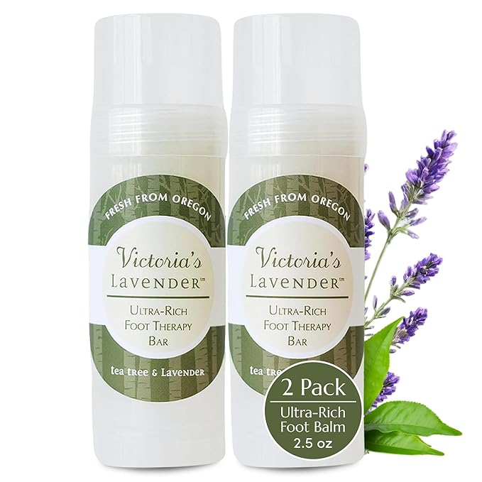 Victoria's Lavender Ultra Rich Foot Balm for Dry Cracked Feet – Heel Repair & Softener with Tea Tree Oil & Lavender – Dry Heels Treatment for Women & Men – Made in USA Foot Balm Stick - 2 Pack (2.5Oz)-Velvo Beauty