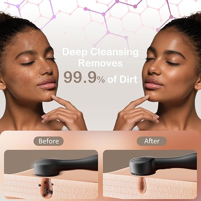 Facial Cleansing Brush Silicone Face Scrubber Waterproof Rechargeable Exfoliator Massage Device for Men & Women, Deep Pore Cleansing, Exfoliating, Removing Blackhead Electric Face Scrub Brush (Black)-Velvo Beauty