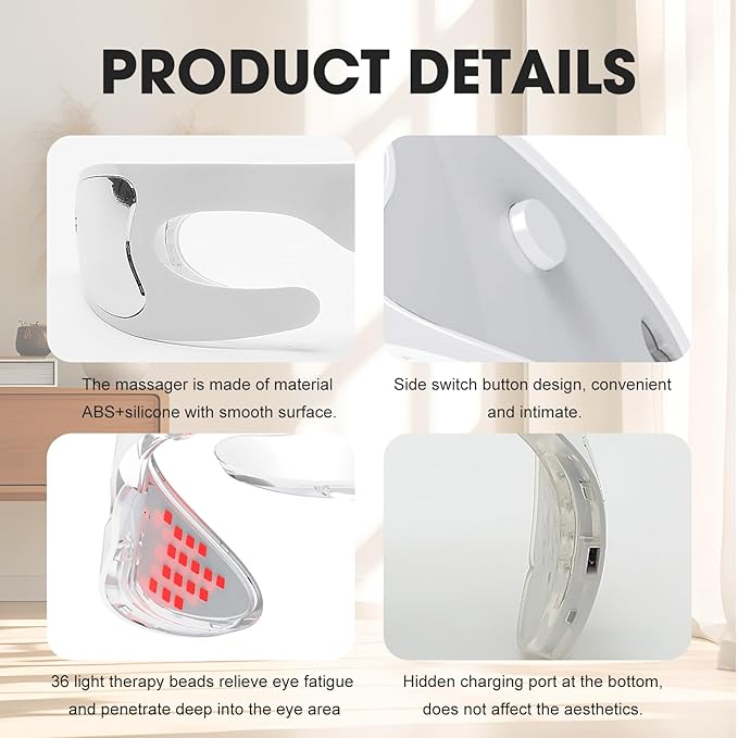 LED Red Light Therapy Eye Device, 3 Modes Red Light Eye Mask with Multi-Frequency Vibration for Anti-Aging, Skin Rejuvenation, Dark Circles, Eye Bags and Wrinkles-Velvo Beauty