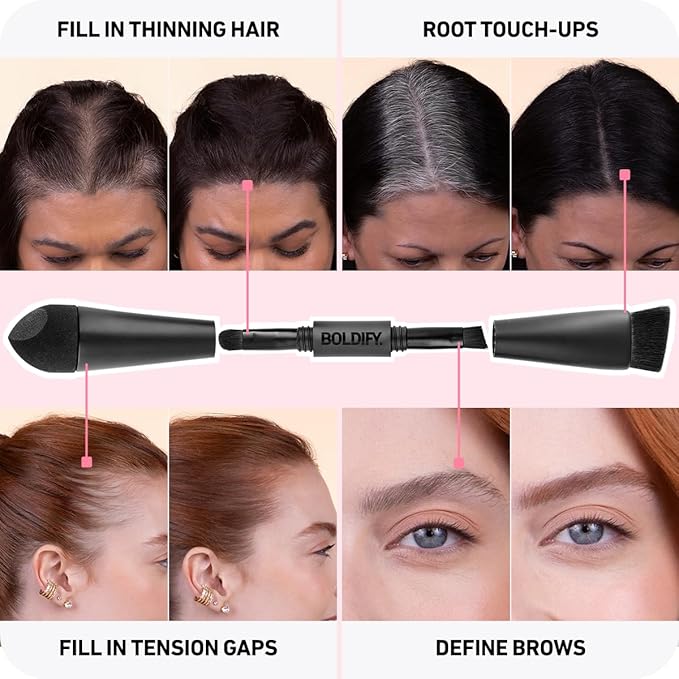 BOLDIFY Four Ended Hairline Powder Brush - Precision Hair Makeup Brush Set with Sponge Tip for Seamless Blending - Ideal as a Hair Concealer/Contour, Root Touch Up-Velvo Beauty