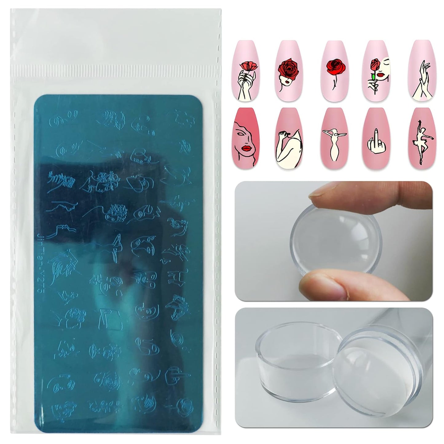 AddFavor Nail Stamper Kit - 6pcs Flower Lace Vine Stamping Plates with Silicone Stamper, Scraper & DIY Manicure Stencils-Velvo Beauty