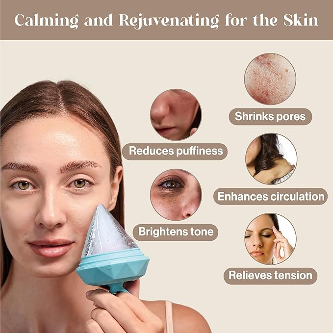 Rena Chris Ice Roller for Face: Diamond Ice Facial Roller, Reach Detailed Areas, De-Puff Eye Bags, Reusable Silicone Massage Ice Mold with Face Wash Wristband, Skin Care Tools for Women(Blue)-Velvo Beauty