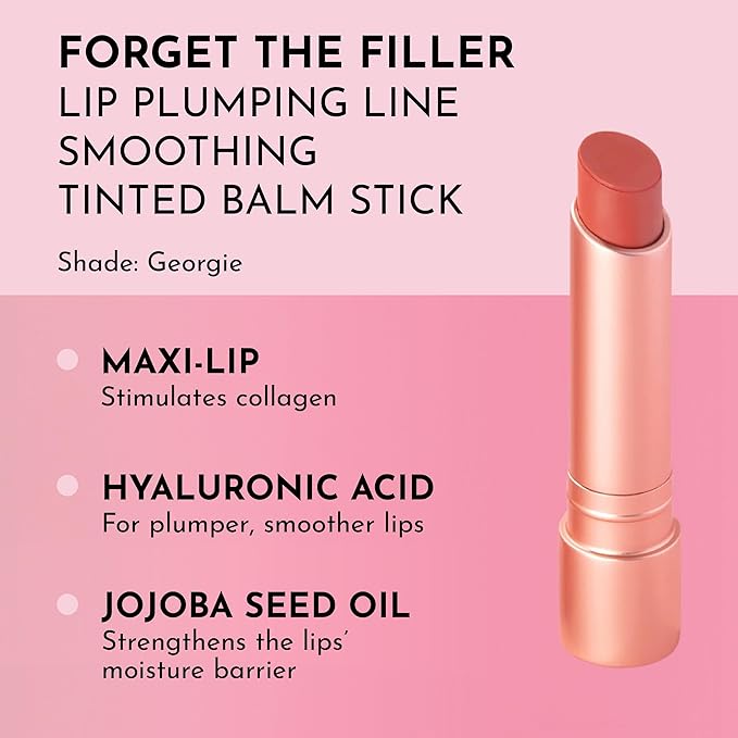 LAWLESS Forget the Filler Lip Plumping Line Smoothing Tinted Balm, Georgie, Pink, 0.09 Ounce-Velvo Beauty