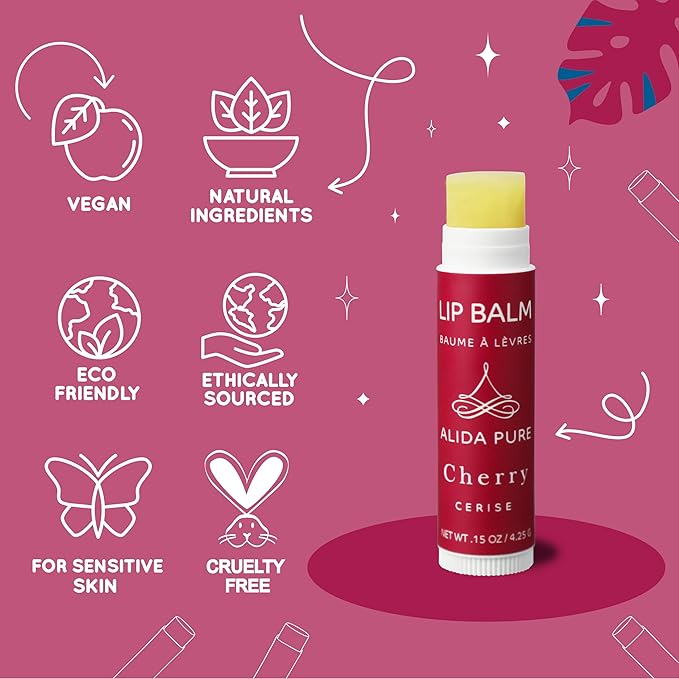 Cherry Lip Balm Collection, Vegan Lip Balm Set, Beeswax Free, with Avocado Oil, Organic Jojoba Oil, and Vitamin E, Natural Moisturizer for Dry, Chapped Lips, 3 Tube Set-Velvo Beauty